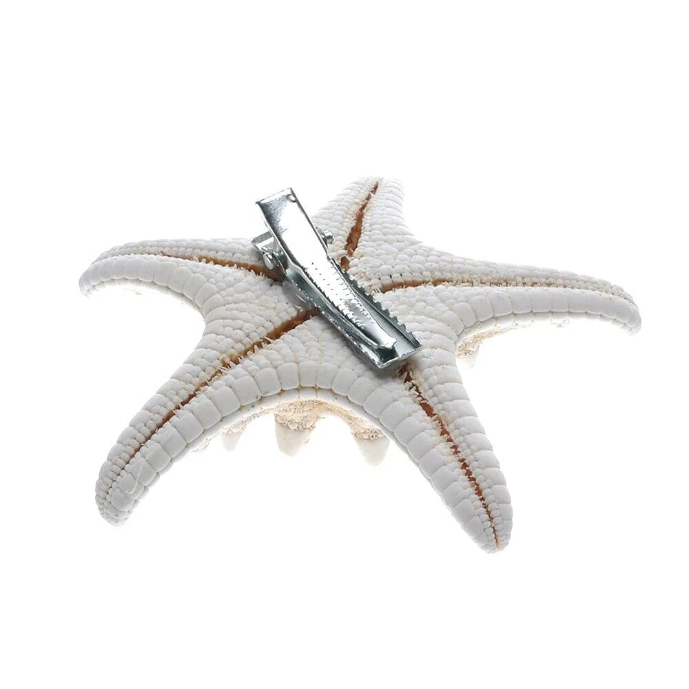 Natural Starfish 2 PC Alligator Hairclip Set, Tropical Wedding Starfish Hairpiece, Hawaii Seashell Star Hairclips, Mermaid Cosplay Headpiece