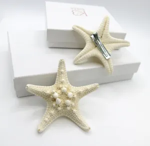 Natural Starfish 2 PC Alligator Hairclip Set, Tropical Wedding Starfish Hairpiece, Hawaii Seashell Star Hairclips, Mermaid Cosplay Headpiece