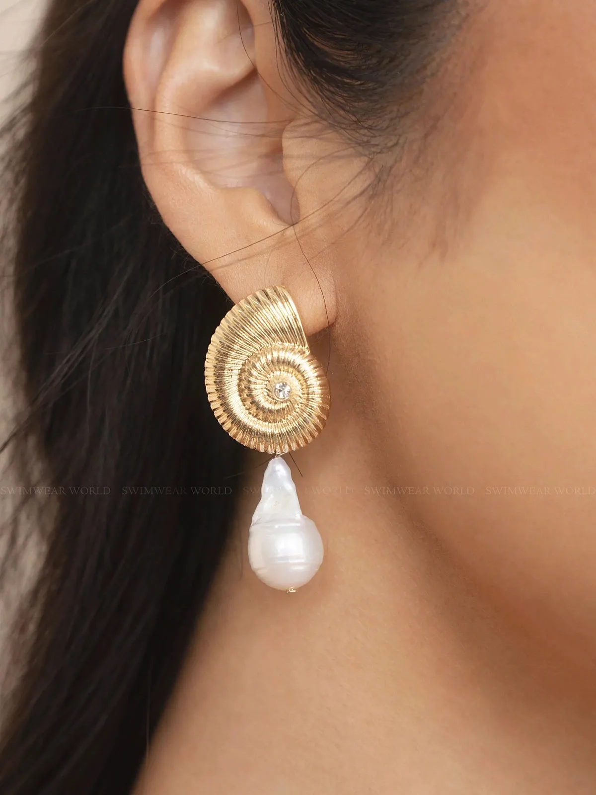 Nautilus Shell Freshwater Pearl Earrings