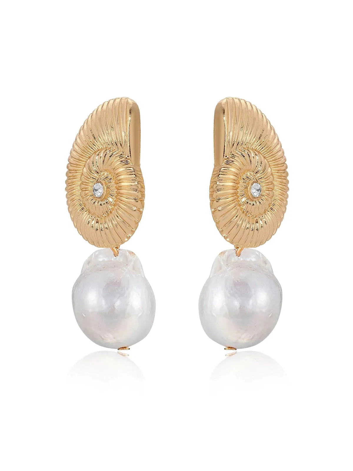 Nautilus Shell Freshwater Pearl Earrings