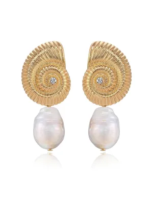 Nautilus Shell Freshwater Pearl Earrings
