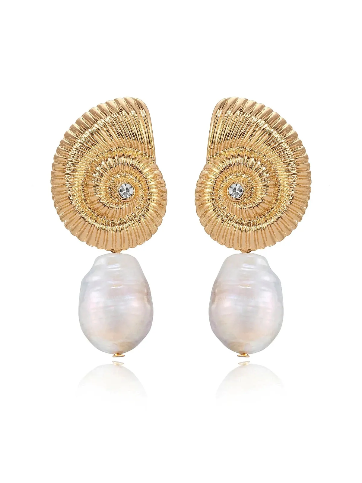 Nautilus Shell Freshwater Pearl Earrings