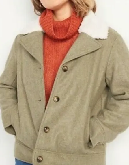 New Retails $79 OLD NAVY Soft-Brushed Sherpa-Trim Jacket for Women In Satin Moss Sz 3XL