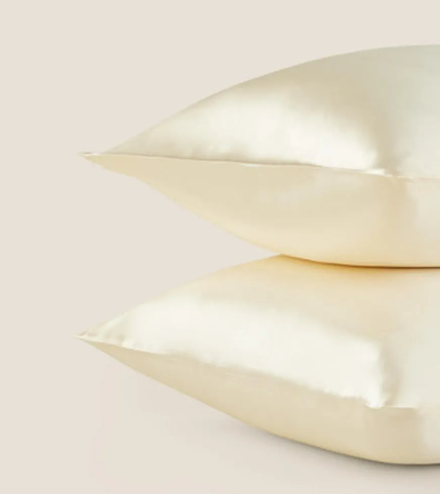 NEW Silky Satin Pillowcases, set of 2! Hypoallergenic, Ivory Beige, KING