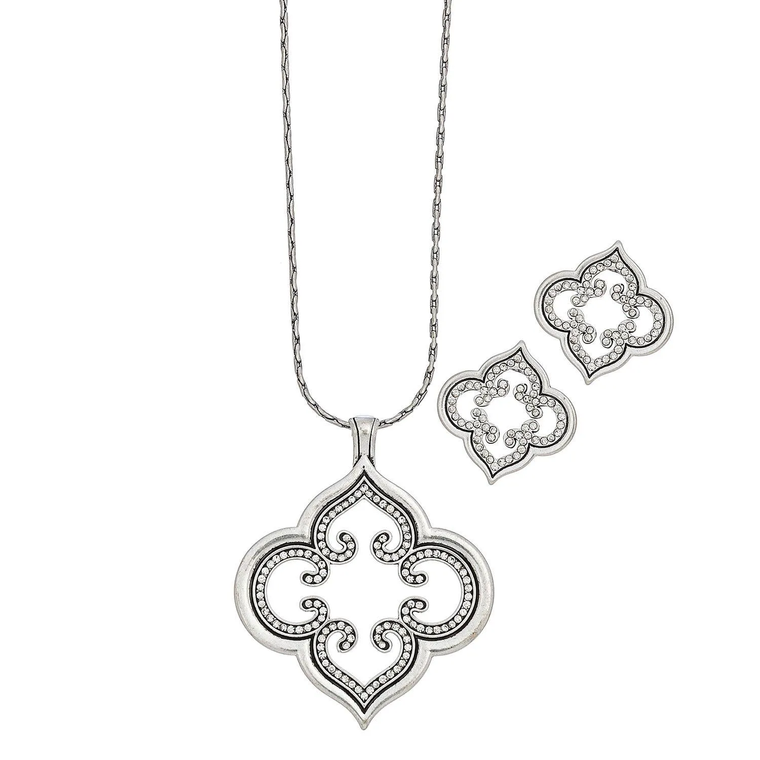 Open Victorian Ornament Silver Necklace Set