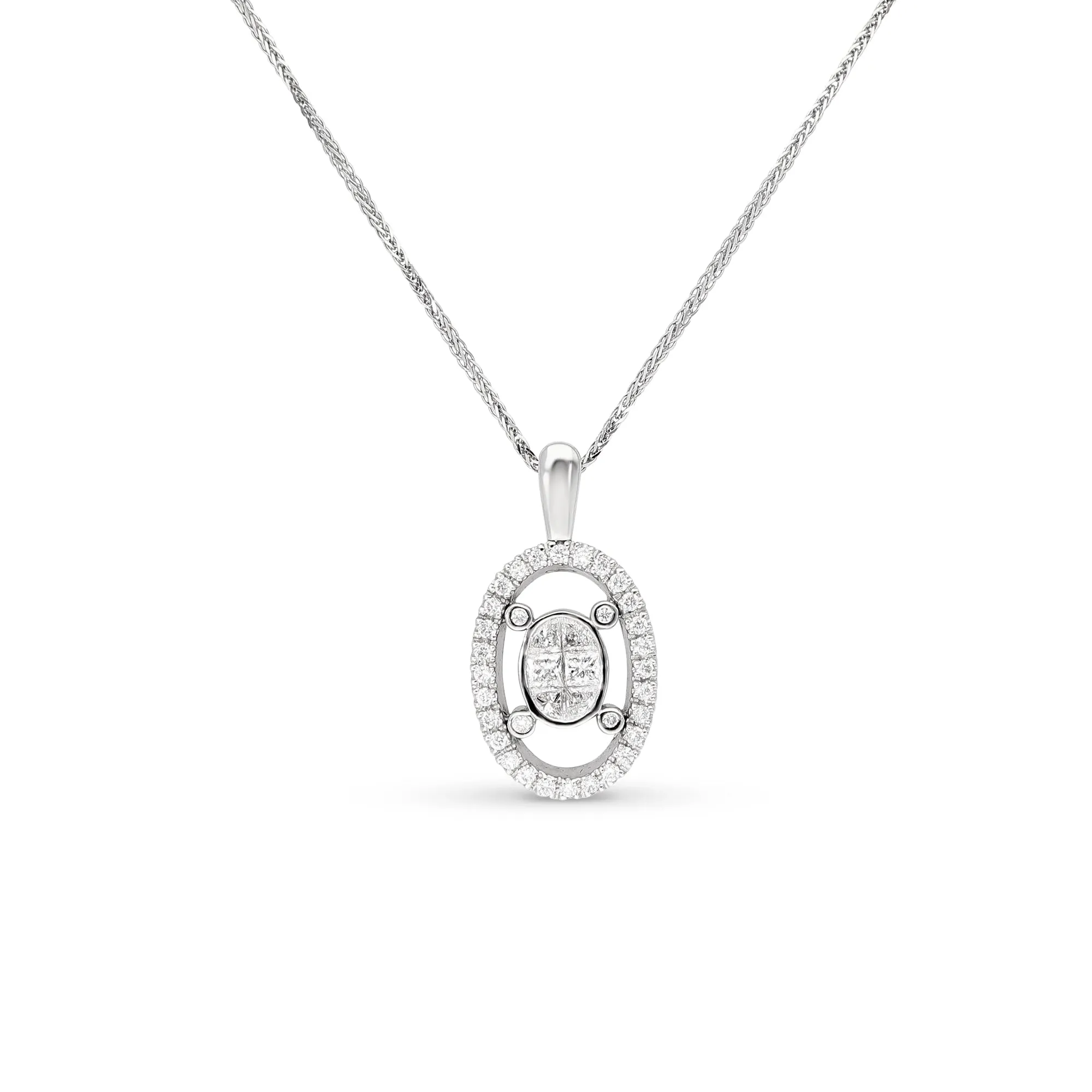 Oval Invisible Setting Diamond Necklace - 1 Carat
