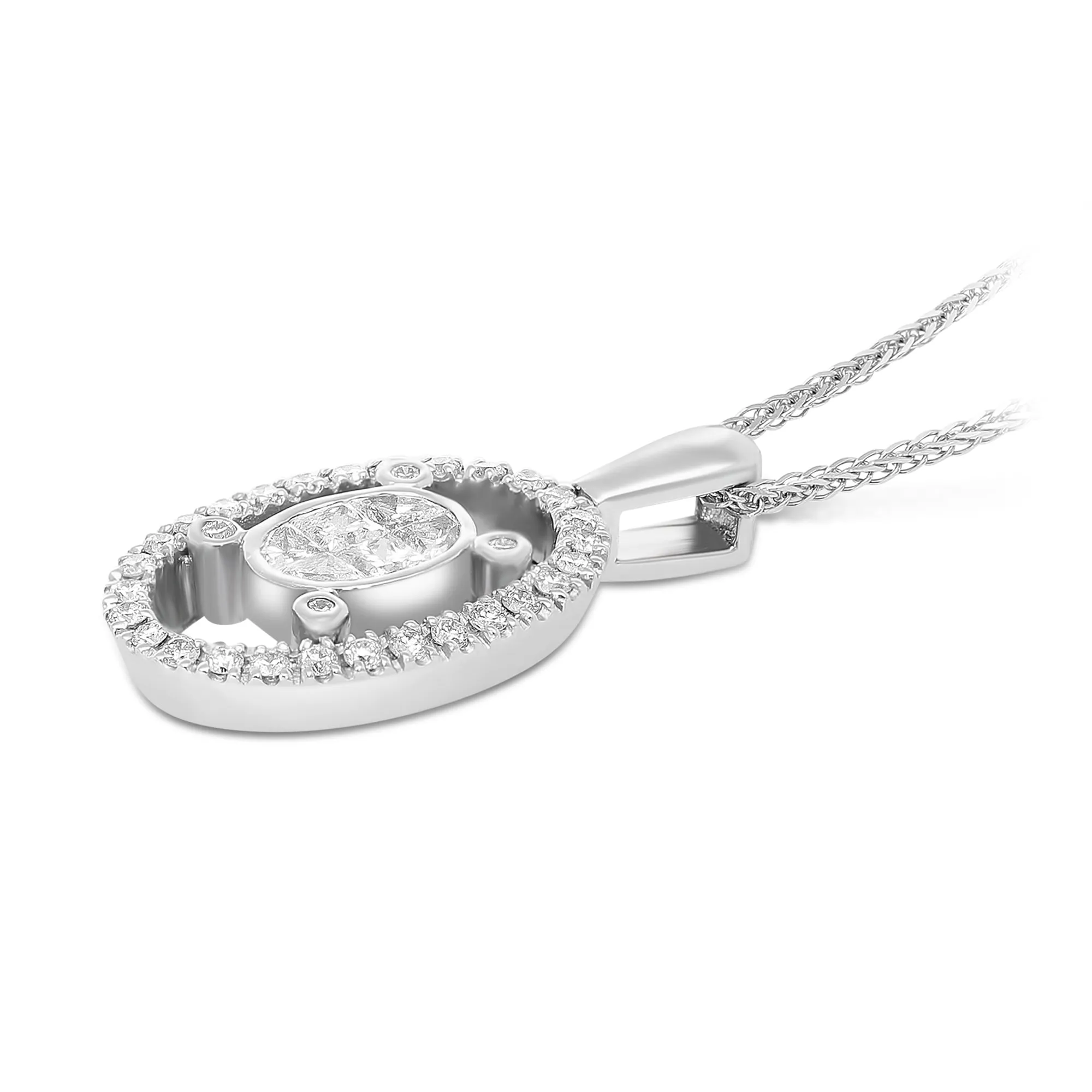 Oval Invisible Setting Diamond Necklace - 1 Carat