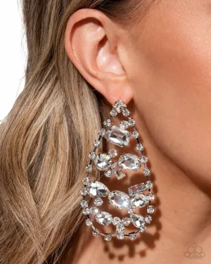 Paparazzi Giant Glitter - White Earrings (2025 EmpowerMe Pink)