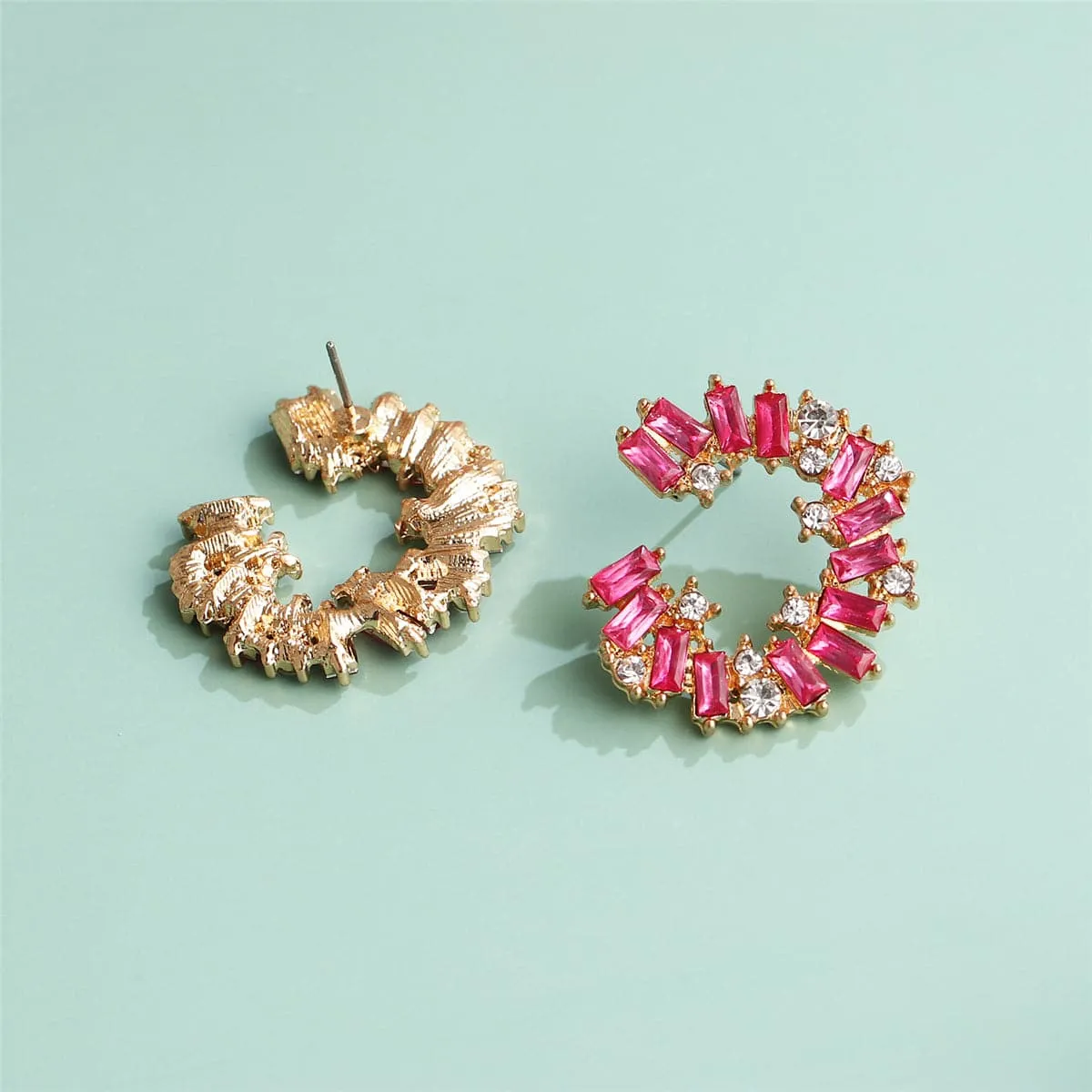 Pink Cubic Zirconia & 18K Gold-Plated Circle Stud Earrings