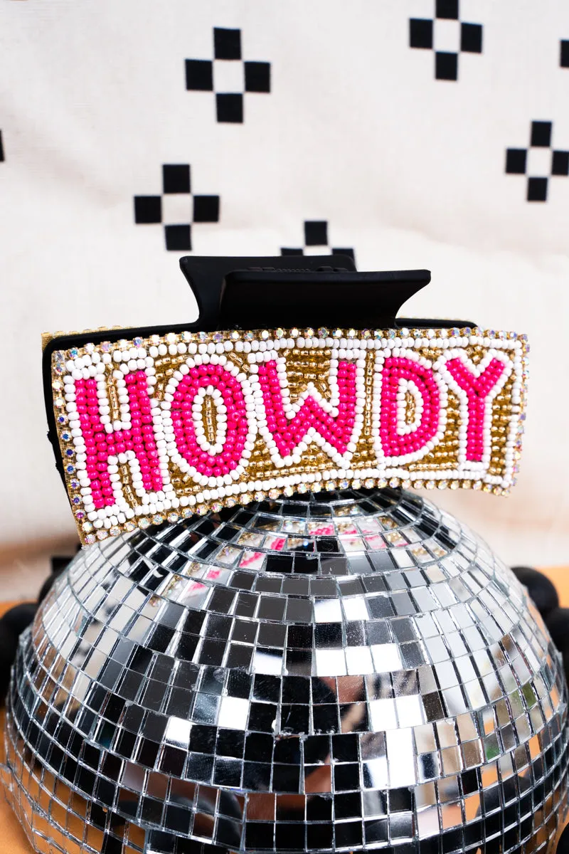 Pink 'Howdy' Sparkling Seed Bead Hair Claw