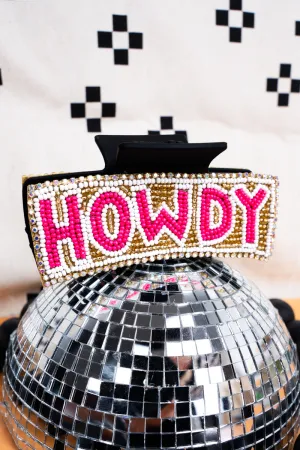 Pink 'Howdy' Sparkling Seed Bead Hair Claw