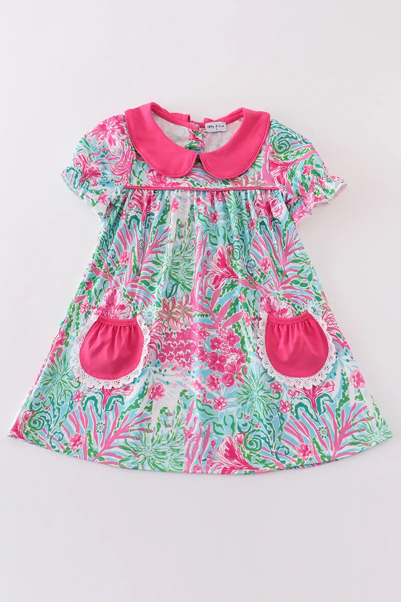 Pink Palm Paradise Print Girl Dress