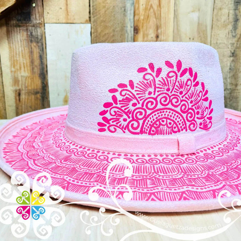 Pink Rhombus Mitla Velvet Hat - Hand Painted Hat