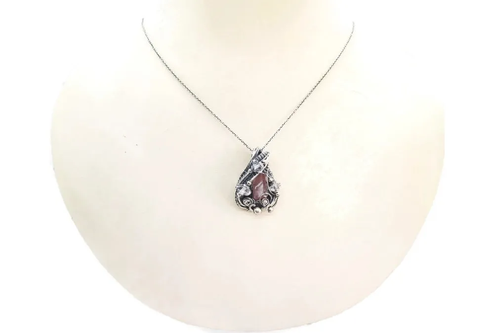 Pink Rubellite Tourmaline Crystal Pendant with Herkimer Diamonds