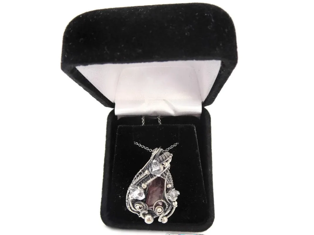 Pink Rubellite Tourmaline Crystal Pendant with Herkimer Diamonds
