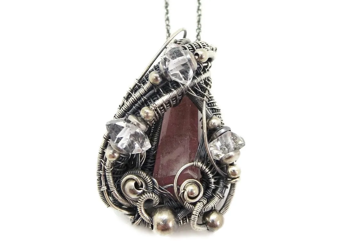 Pink Rubellite Tourmaline Crystal Pendant with Herkimer Diamonds