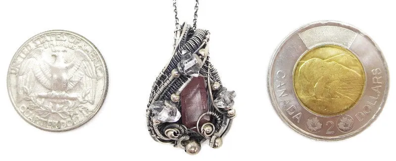 Pink Rubellite Tourmaline Crystal Pendant with Herkimer Diamonds
