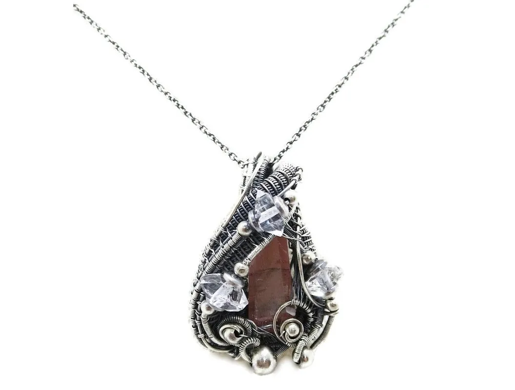 Pink Rubellite Tourmaline Crystal Pendant with Herkimer Diamonds