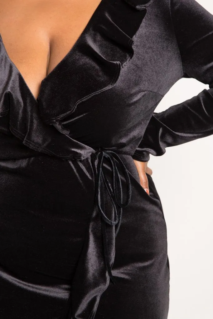 Plus Size Glam Ruffled Wrap Soft Velvet Dress [SALE]