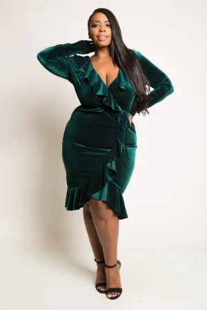 Plus Size Glam Ruffled Wrap Soft Velvet Dress [SALE]