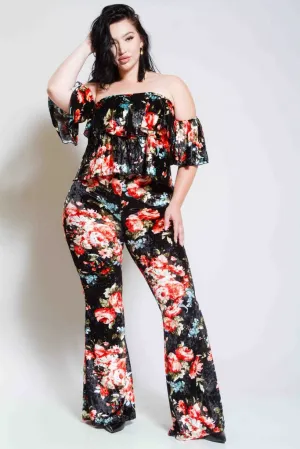 Plus Size Gorgeous Floral Soft Velvet Matching Set