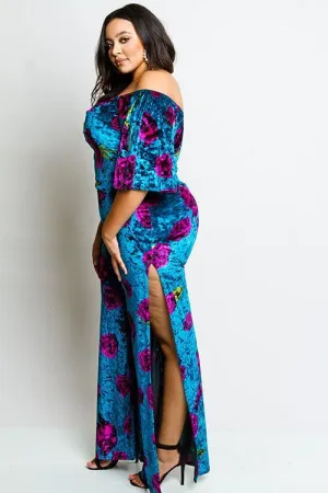 Plus Size Soft Velvet Gorgeous Floral Matching Set