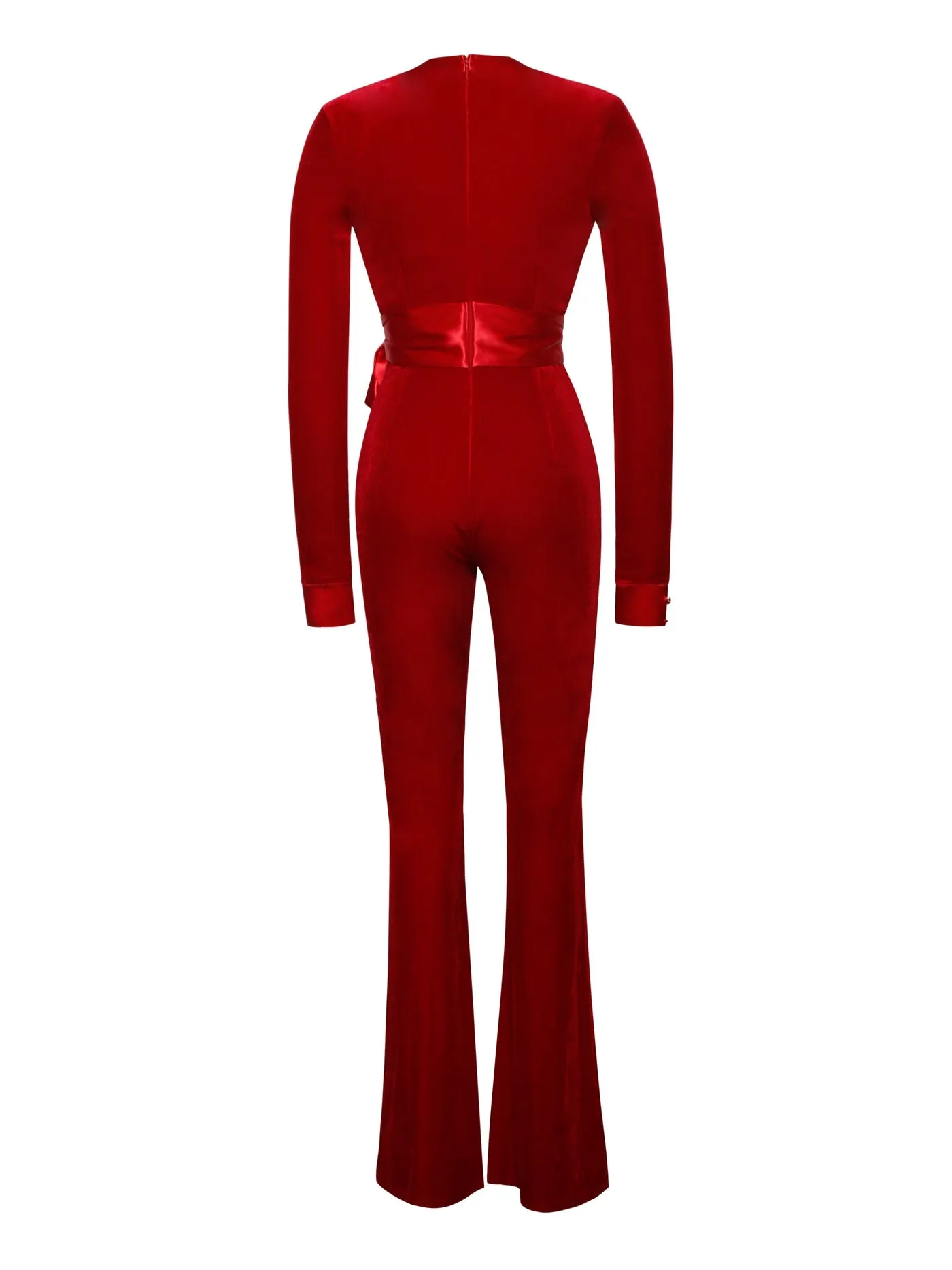 PRE-ORDER Genevieve Velvet Satin Tie Jumpsuit x RED