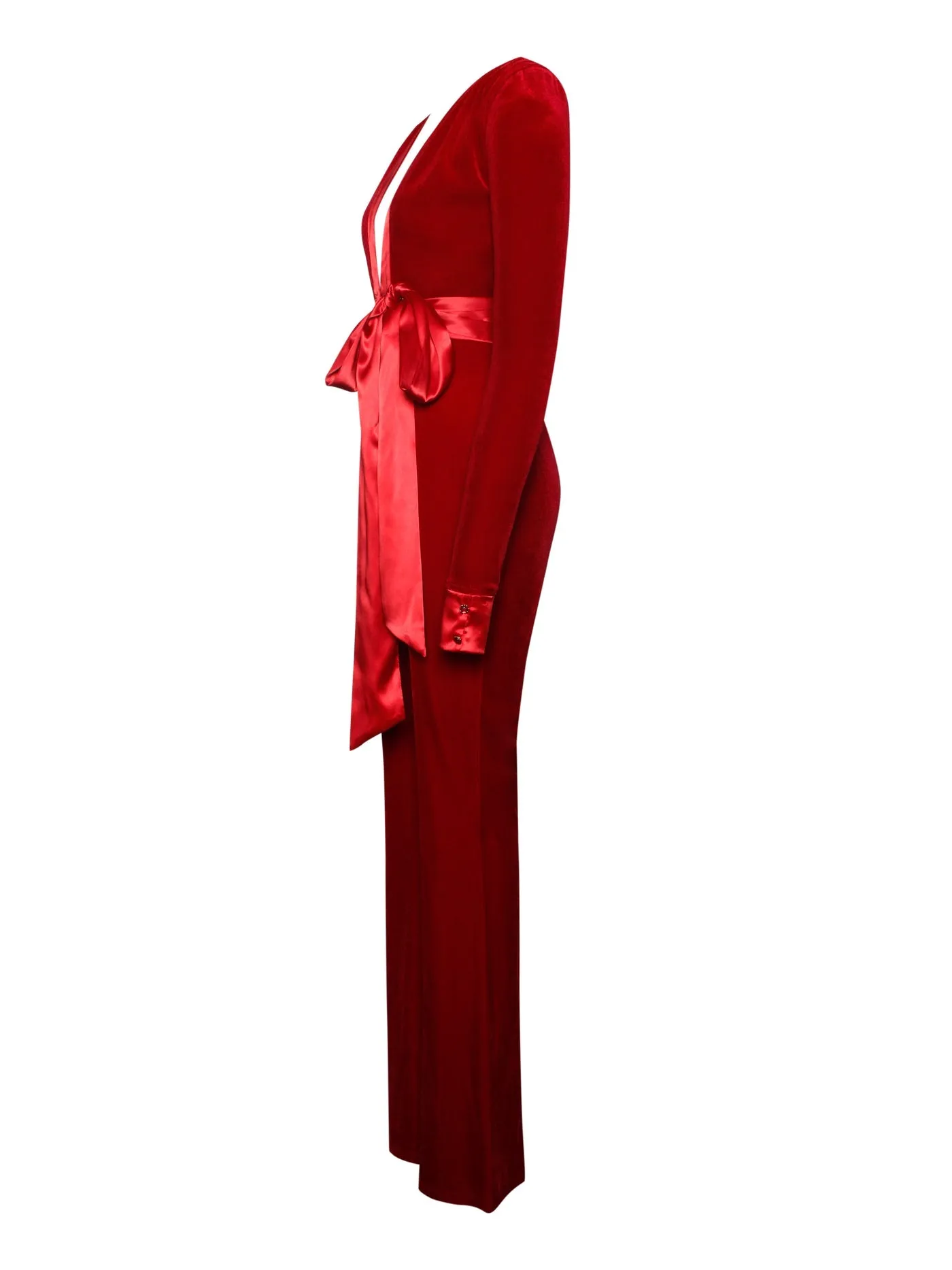 PRE-ORDER Genevieve Velvet Satin Tie Jumpsuit x RED