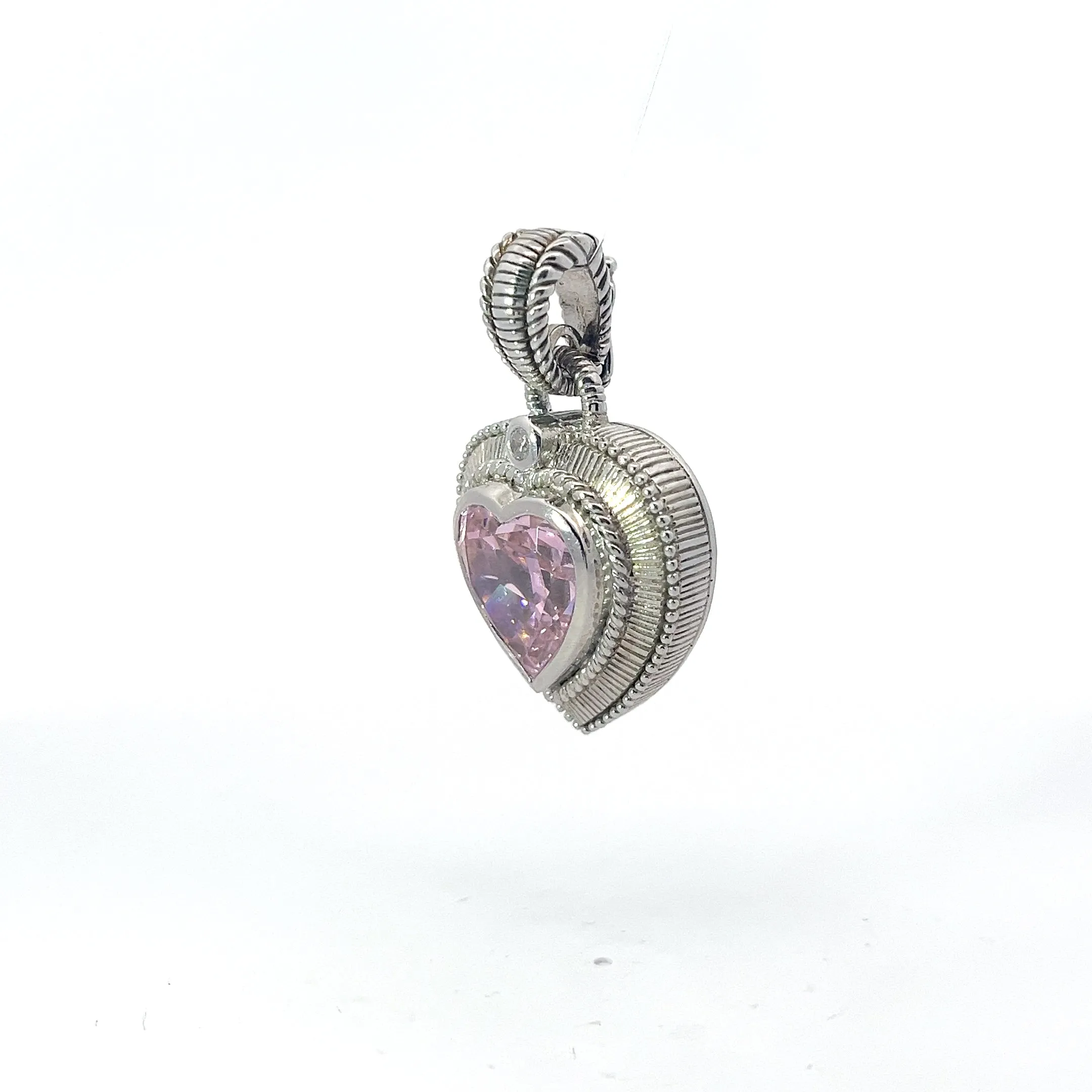Pre-Owned Judith Ripka 925 Cz and Pink Diamonique Heart Enhancer Pendant