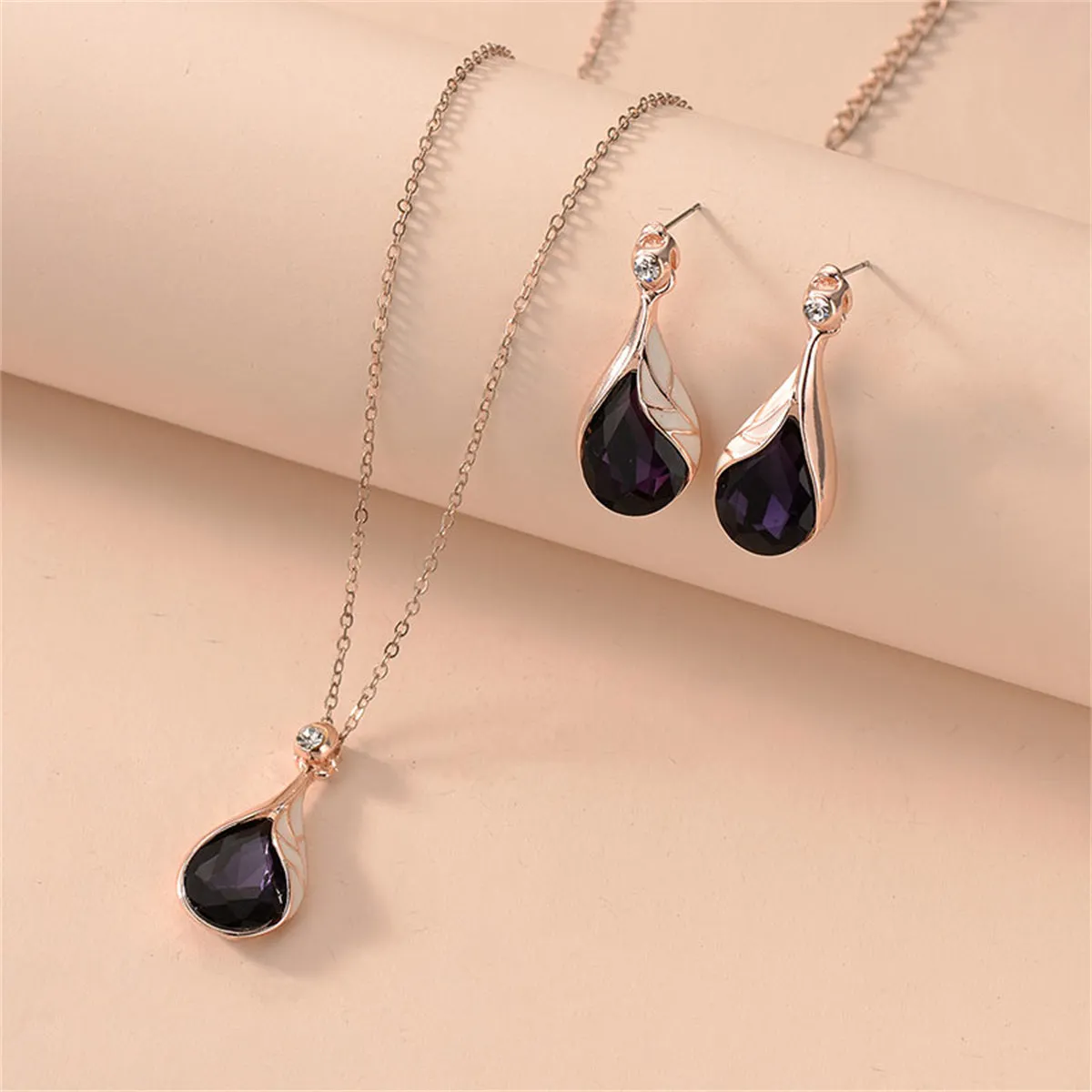 Purple Crystal & 18K Rose Gold-Plated Teardrop Earrings & Pendant Necklace