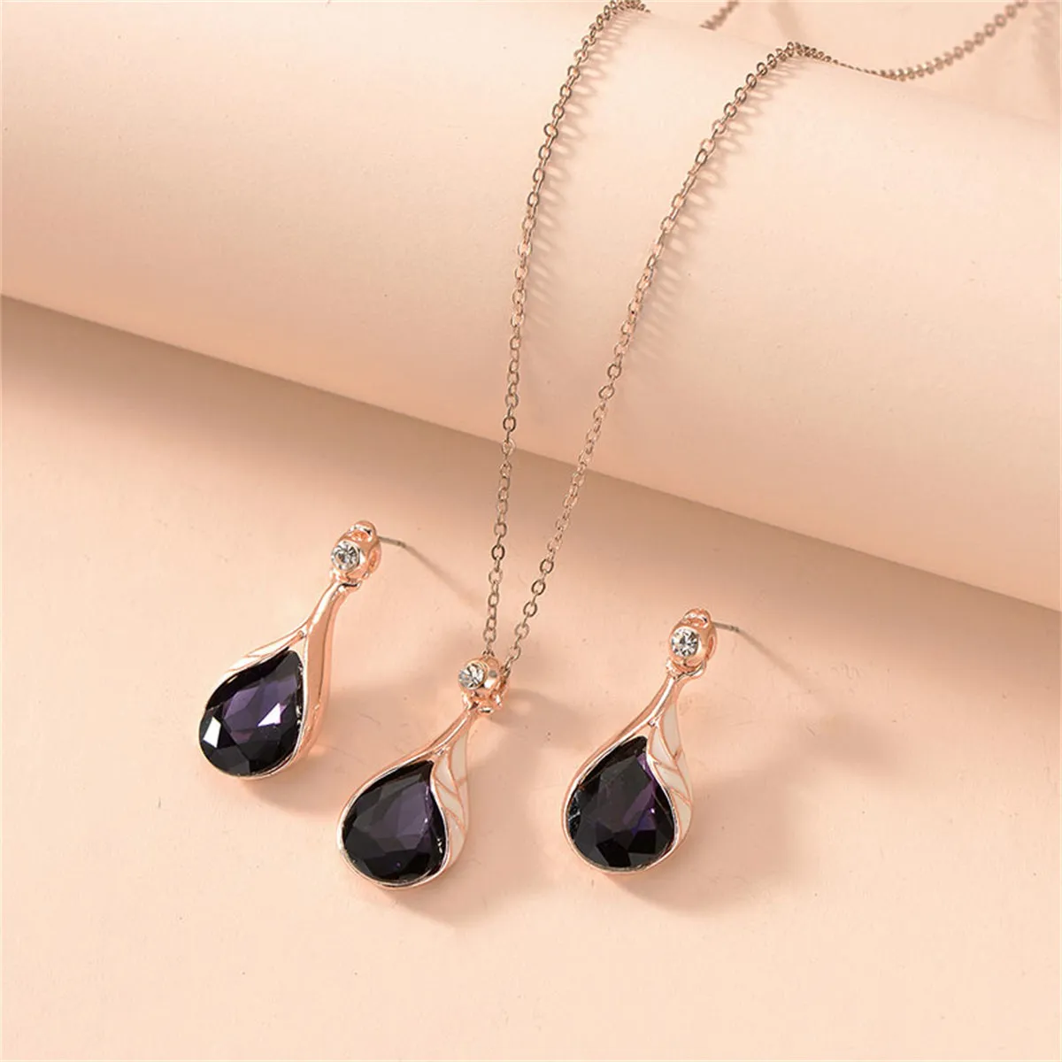 Purple Crystal & 18K Rose Gold-Plated Teardrop Earrings & Pendant Necklace