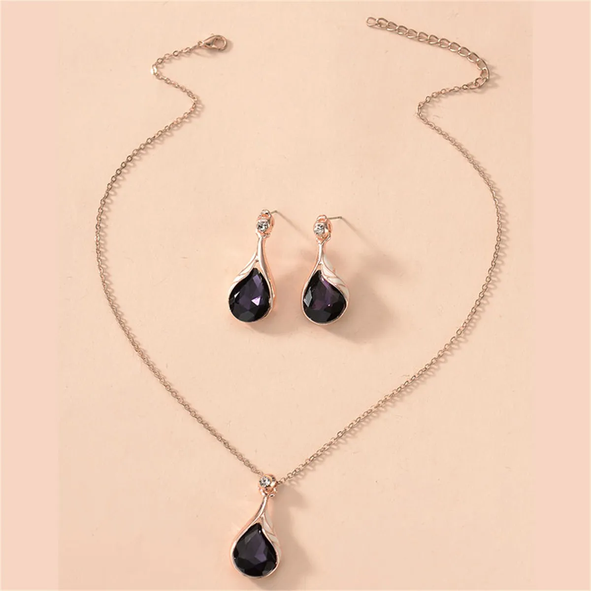 Purple Crystal & 18K Rose Gold-Plated Teardrop Earrings & Pendant Necklace