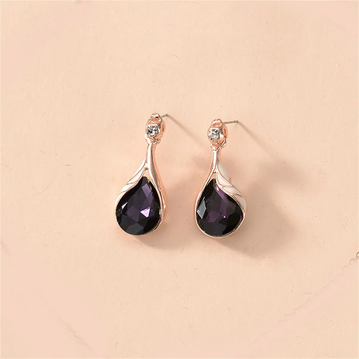 Purple Crystal & 18K Rose Gold-Plated Teardrop Earrings & Pendant Necklace