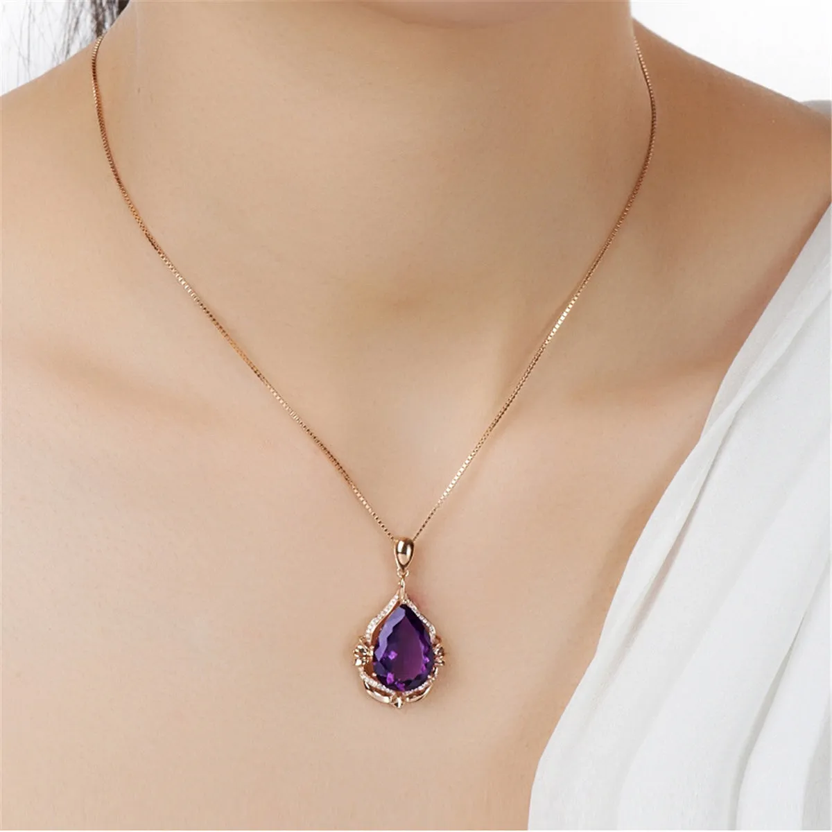 Purple Crystal & Cubic Zirconia 18K Rose Gold-Plated Pendant Necklace