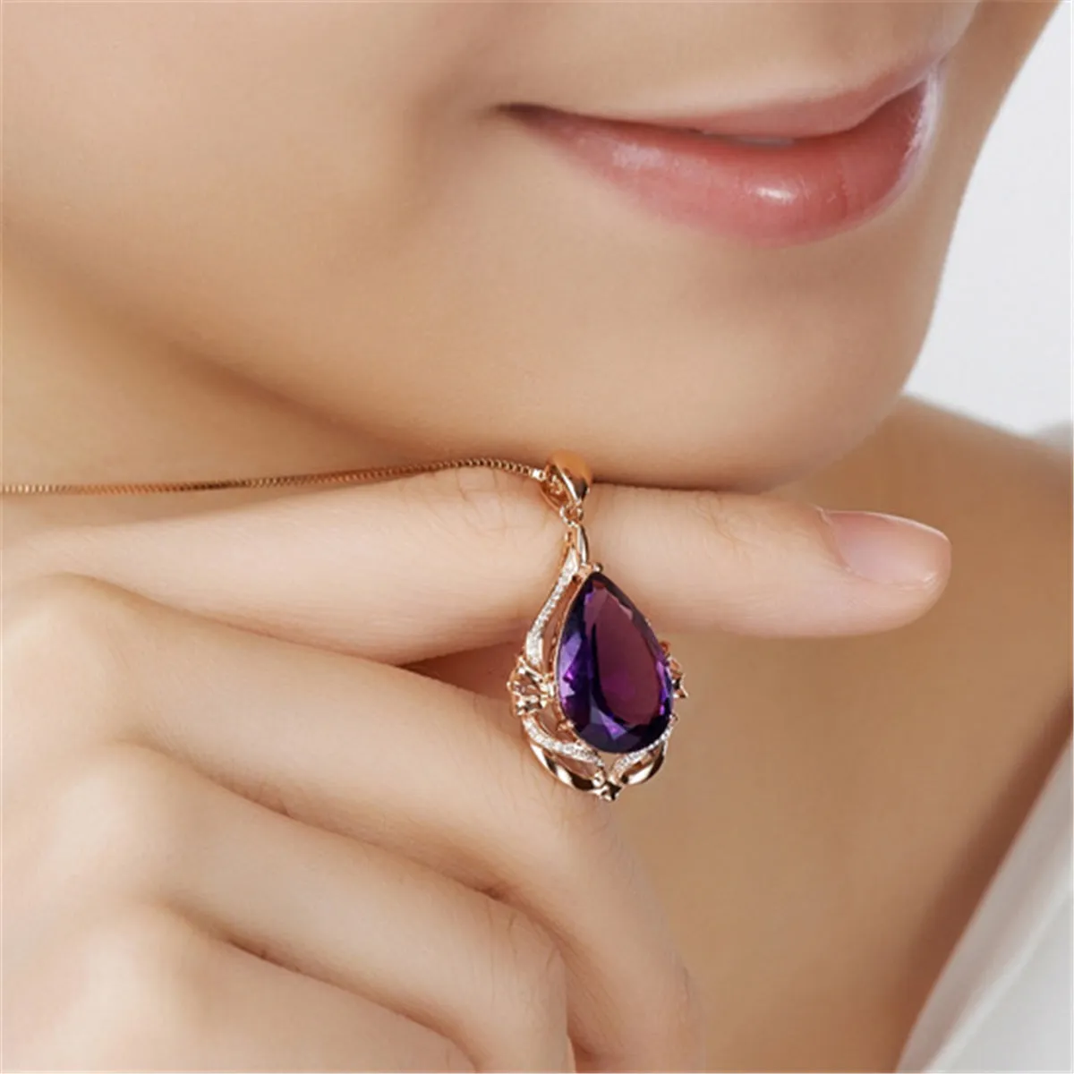 Purple Crystal & Cubic Zirconia 18K Rose Gold-Plated Pendant Necklace