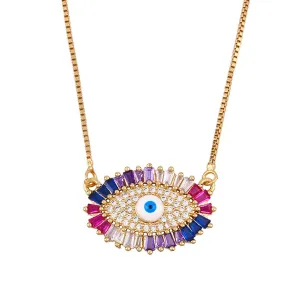 Purple Crystal & Cubic Zirconia Baguette-Cut Eye Pendant Necklace