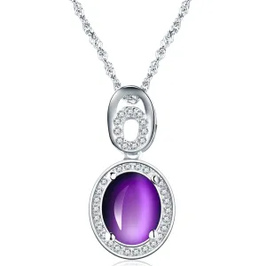 Purple Crystal & Cubic Zirconia Double-Halo Pendant Necklace