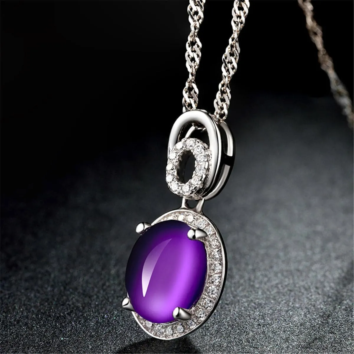 Purple Crystal & Cubic Zirconia Double-Halo Pendant Necklace