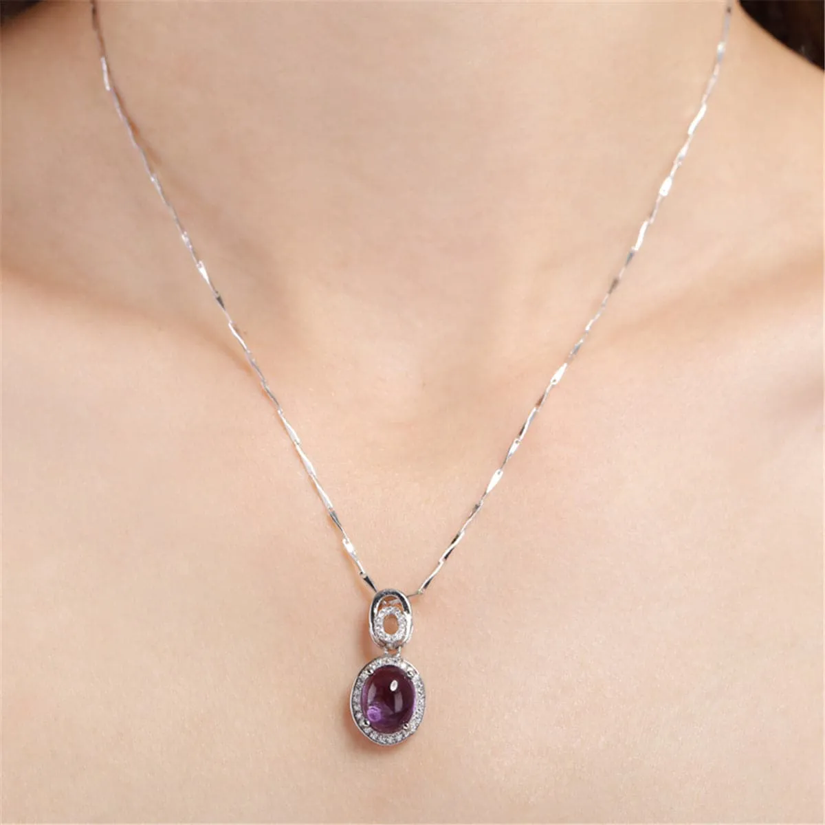 Purple Crystal & Cubic Zirconia Double-Halo Pendant Necklace
