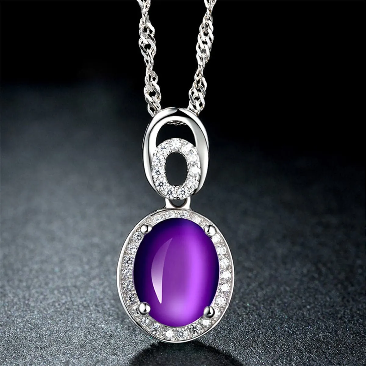 Purple Crystal & Cubic Zirconia Double-Halo Pendant Necklace