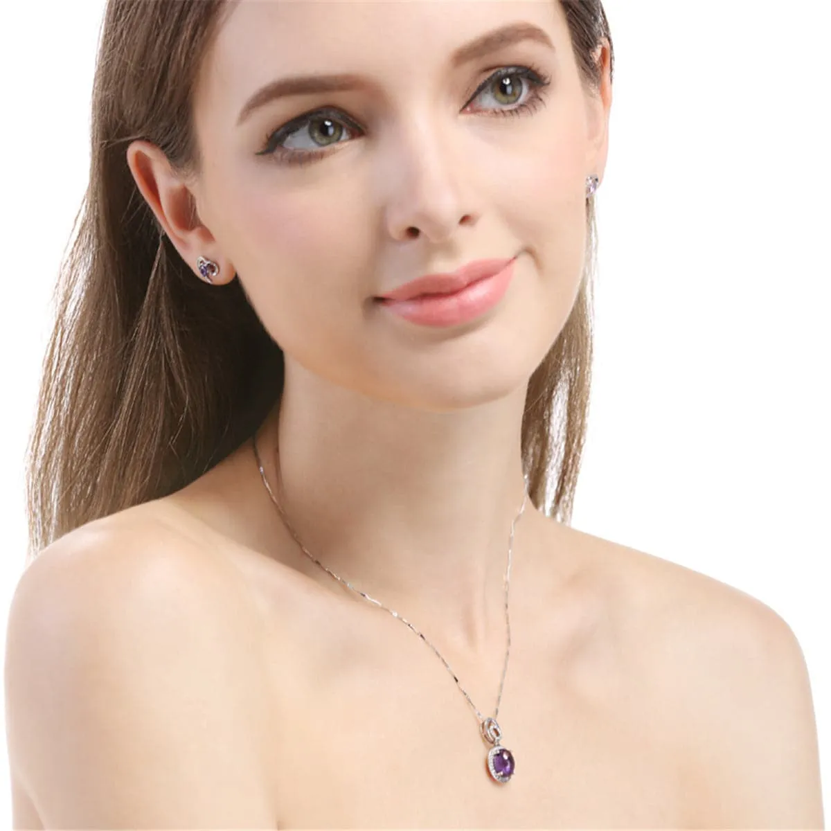 Purple Crystal & Cubic Zirconia Double-Halo Pendant Necklace