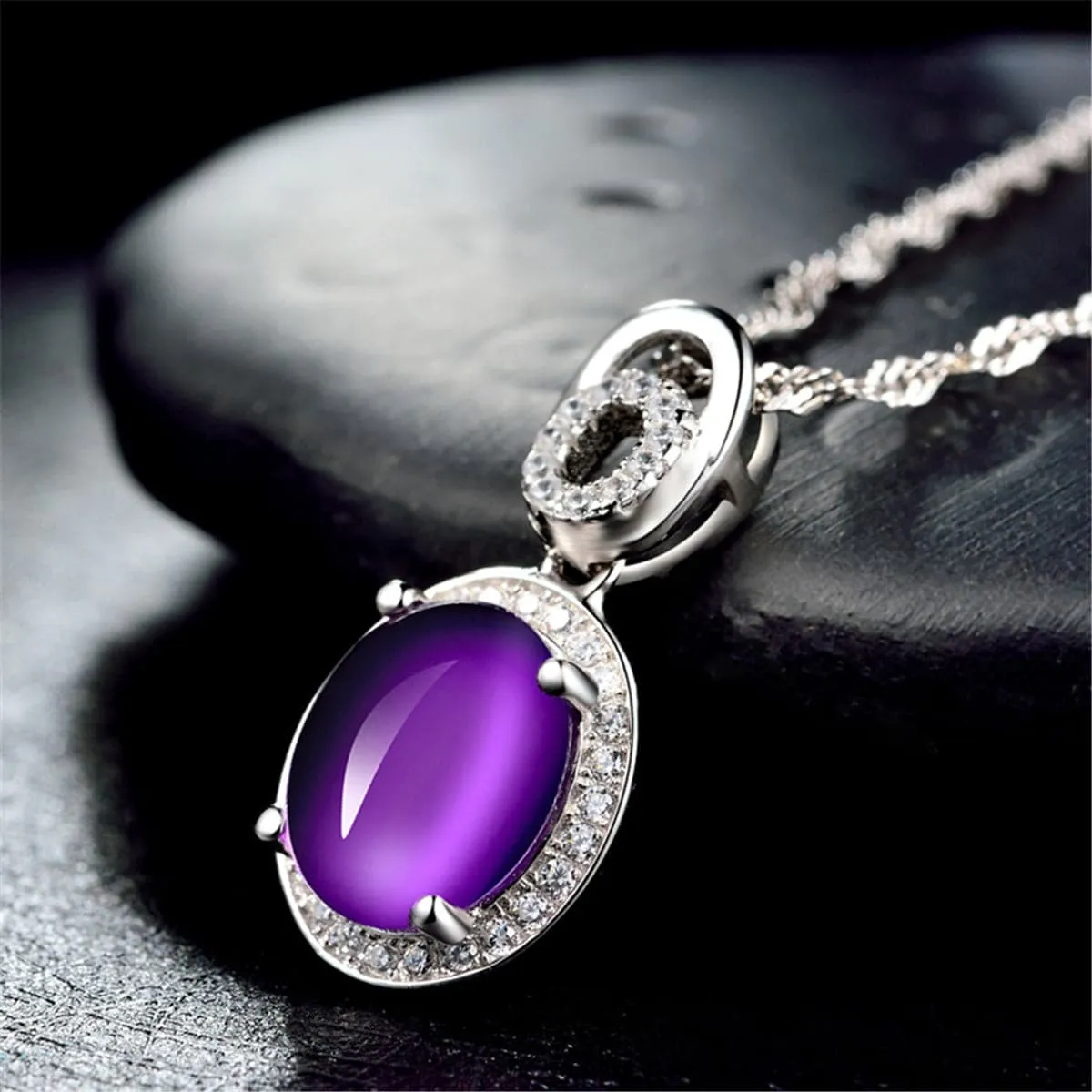 Purple Crystal & Cubic Zirconia Double-Halo Pendant Necklace