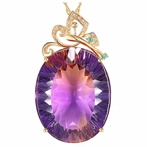 Purple Crystal & Cubic Zirconia Oval Pendant Necklace