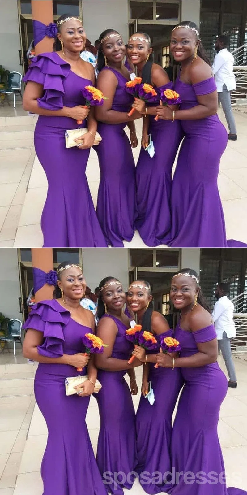 Purple Mermaid One Shoulder Cheap Long Bridesmaid Dresses,WG1461