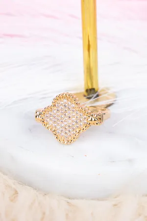 Quatrefoil Cubic Zirconia Goldtone Cuff Ring