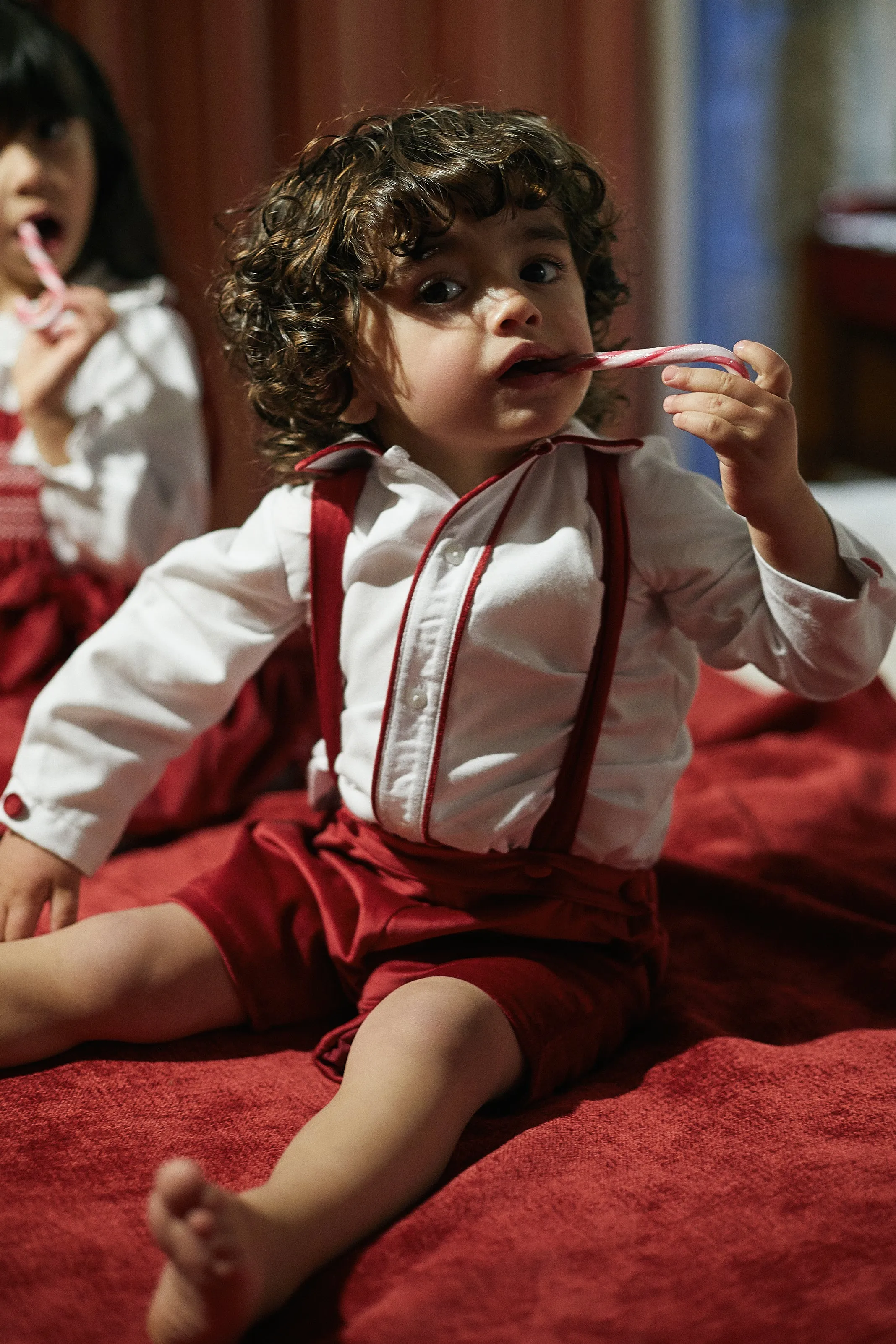 "Chester" White Shirt & Red Velvet Shorts