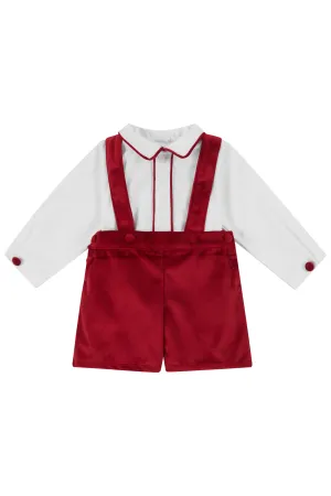 "Chester" White Shirt & Red Velvet Shorts