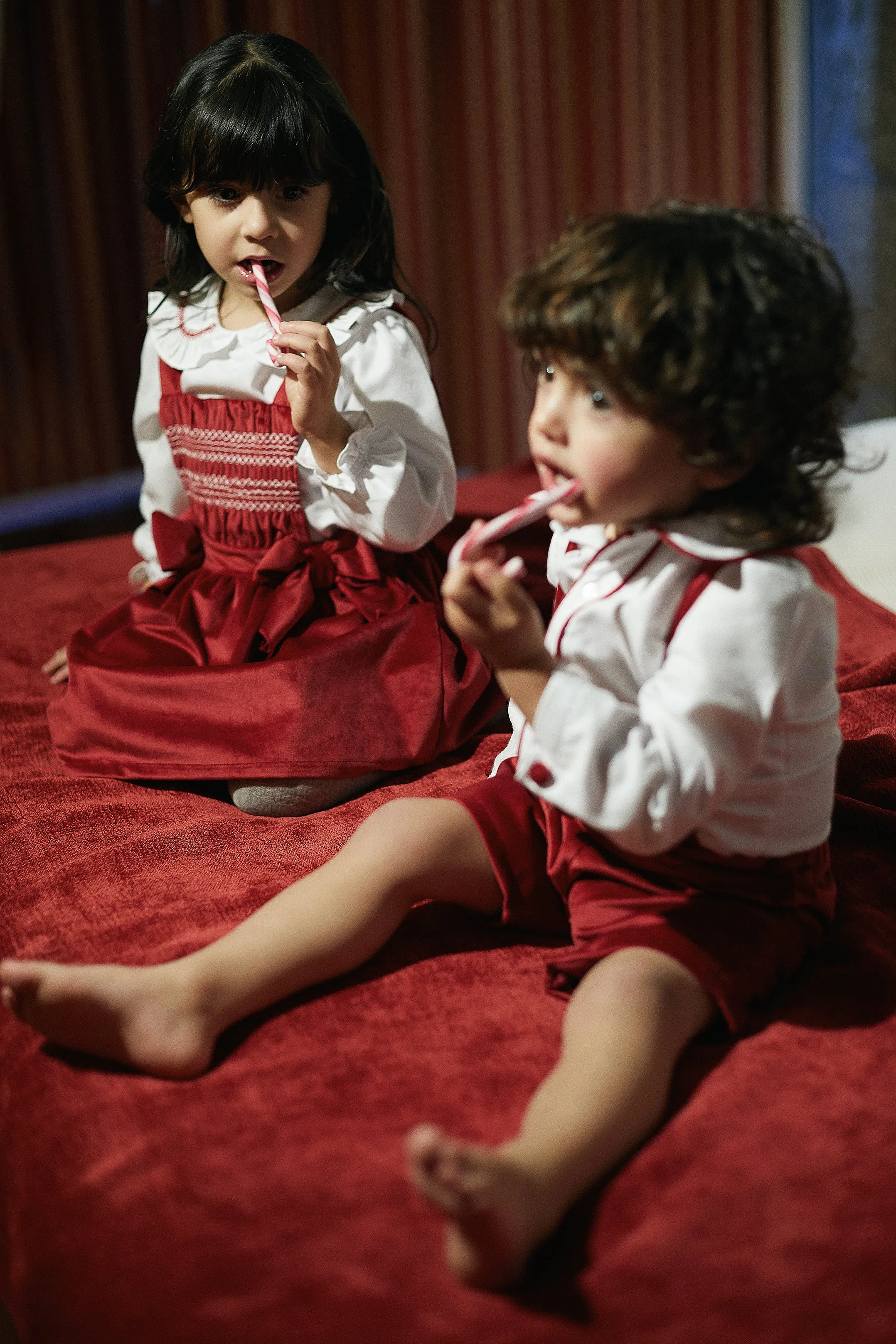 "Chester" White Shirt & Red Velvet Shorts