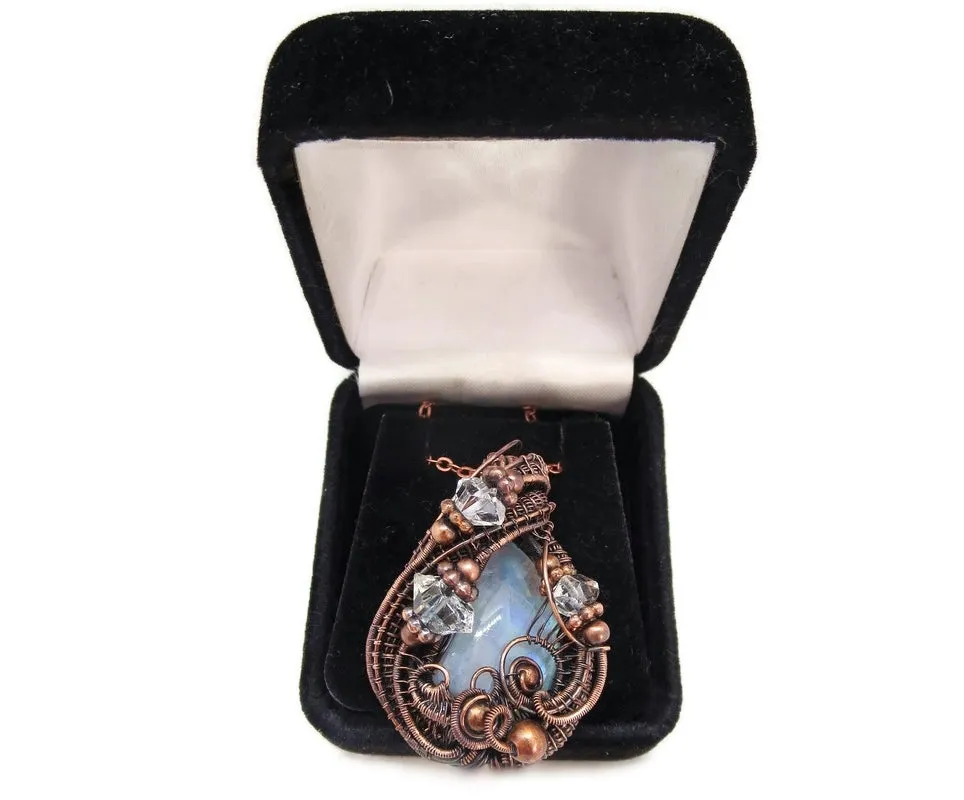 Rainbow Moonstone Pendant with Herkimer Diamonds in Bronze