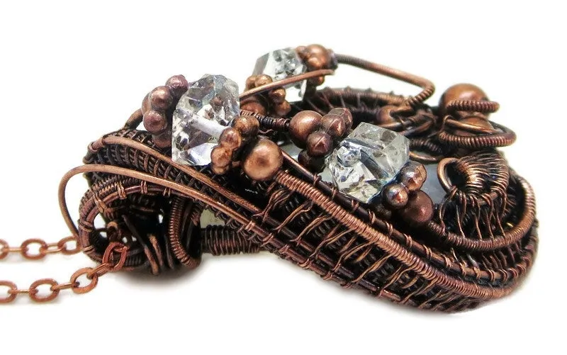 Rainbow Moonstone Pendant with Herkimer Diamonds in Bronze